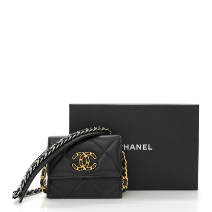 Chanel Lambskin Quilted Chanel 19 Flap Coin Purse With Chain Black 11 of 11
