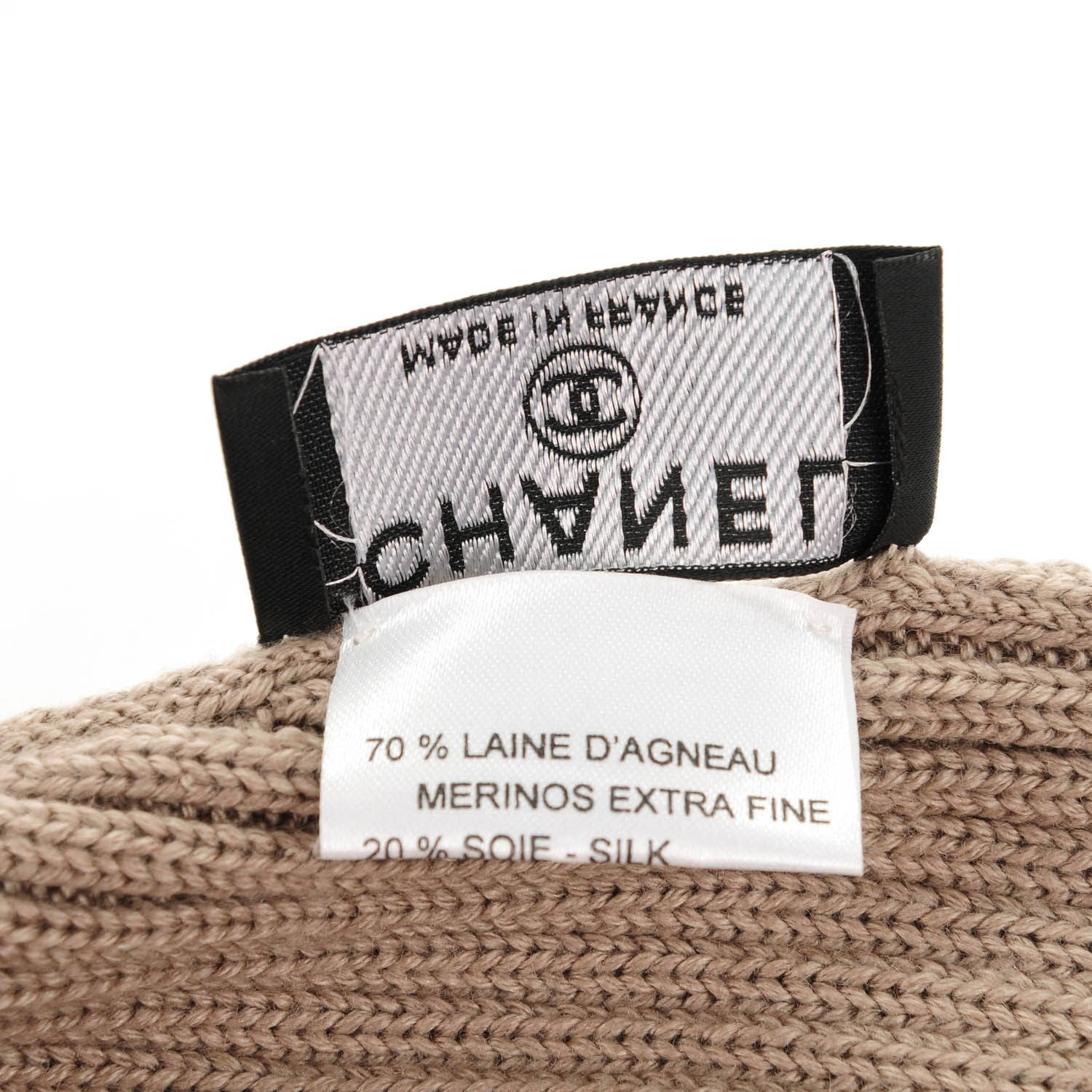 Chanel Merino Wool Silk Cashmere CC Beanie Hat Taupe 6 of 6