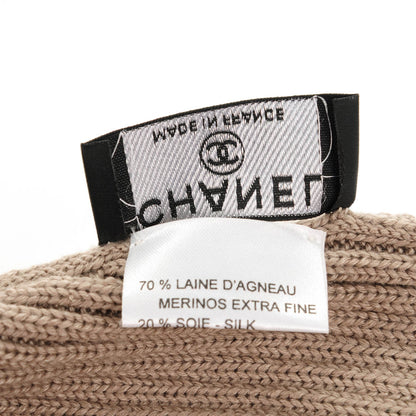 Chanel Merino Wool Silk Cashmere CC Beanie Hat Taupe 6 of 6
