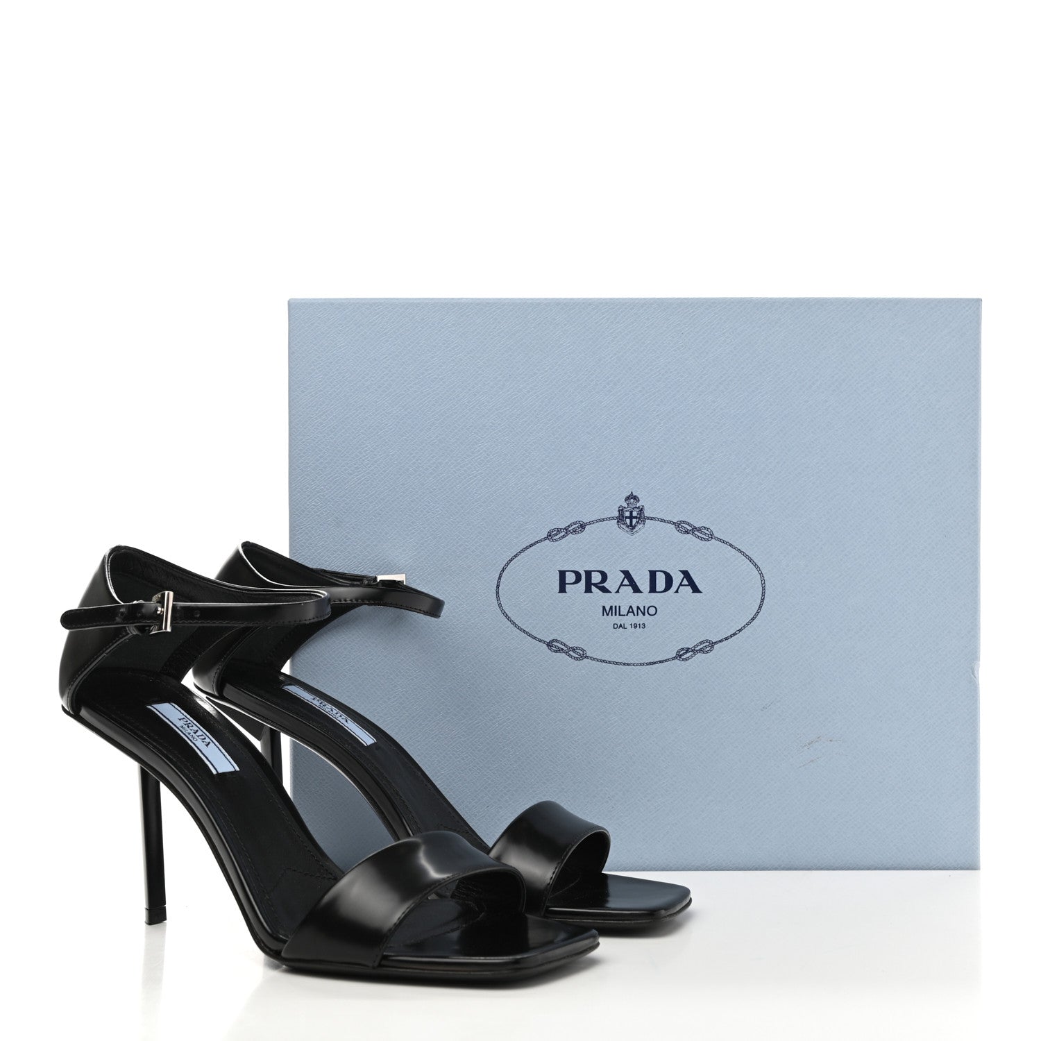 Prada Brushed Calfskin Logo Sandals 37.5 Black 9 of 9