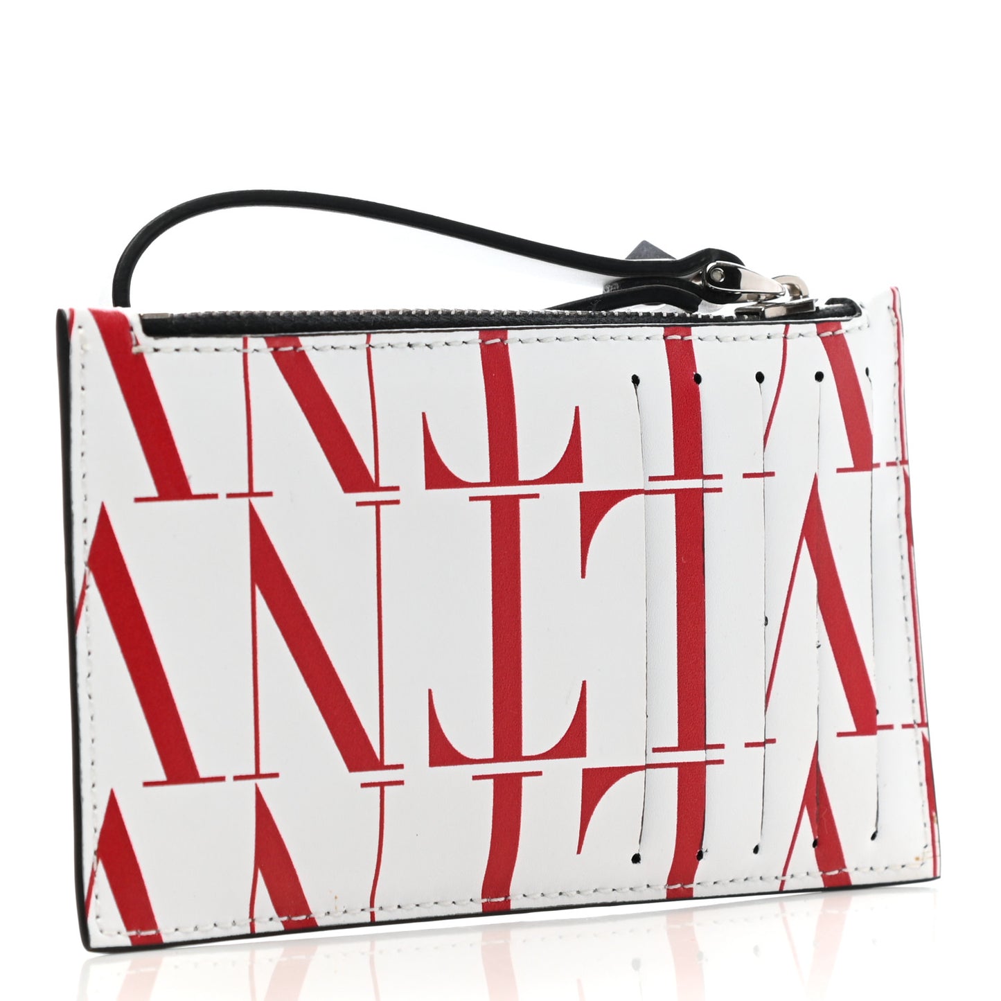 Calfskin VLTN Zip Coin Card Case White Red