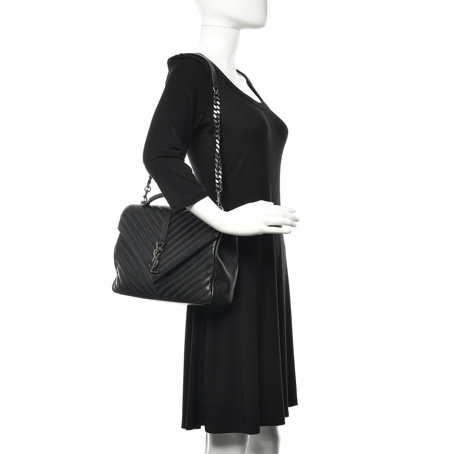 Sheepskin Matelasse Chevron Monogram Large College Satchel Black