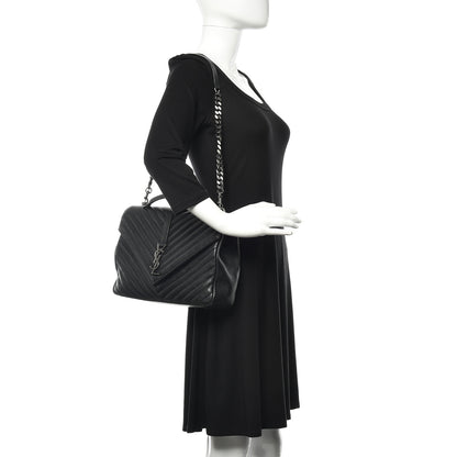 Saint Laurent Sheepskin Matelasse Chevron Monogram Large College Satchel Black 2 of 13