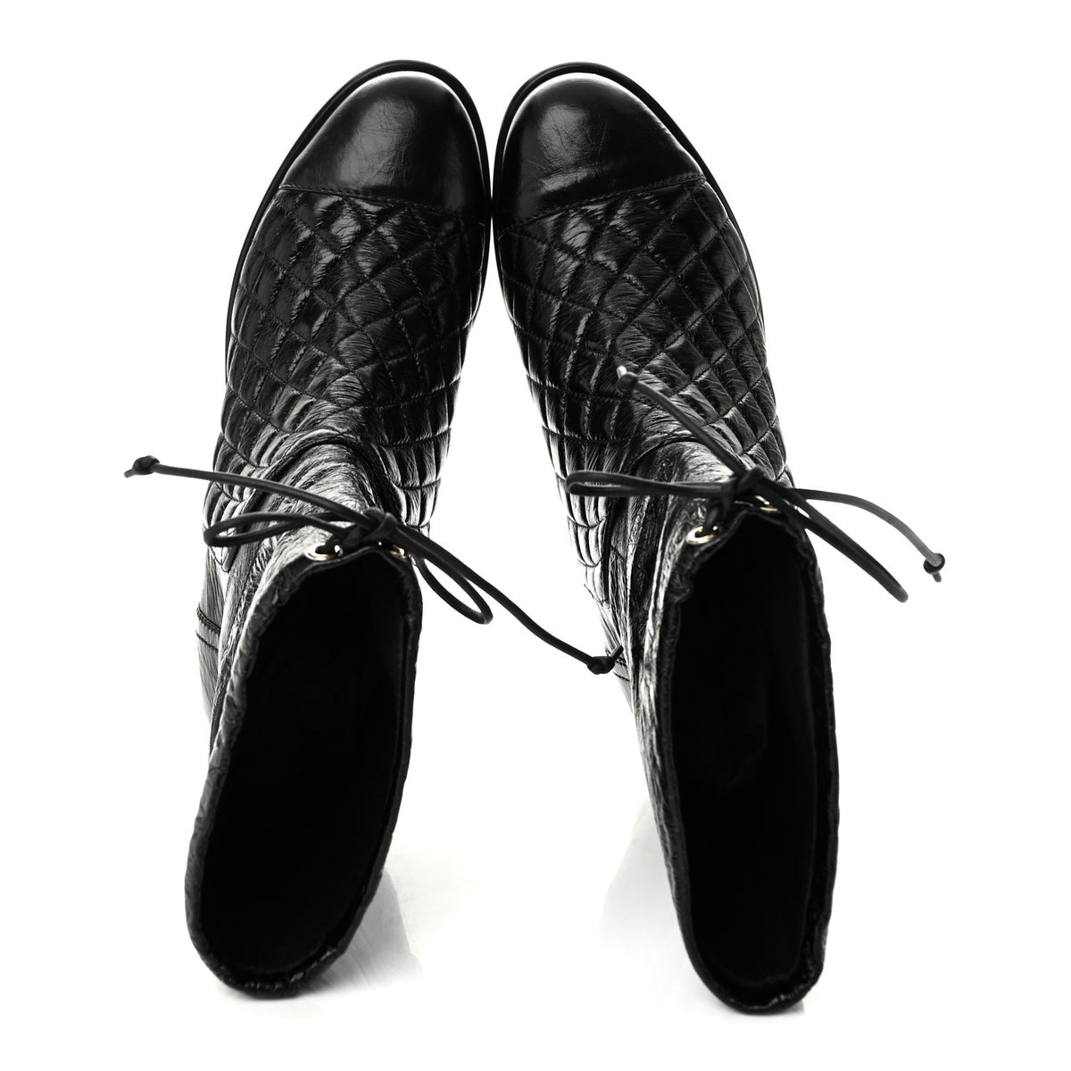 Crumpled Calfskin Quilted Cap Toe Short Boots 38 Black