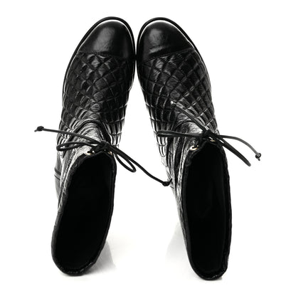 Chanel Crumpled Calfskin Quilted Cap Toe Short Boots 38 Black 2 of 11