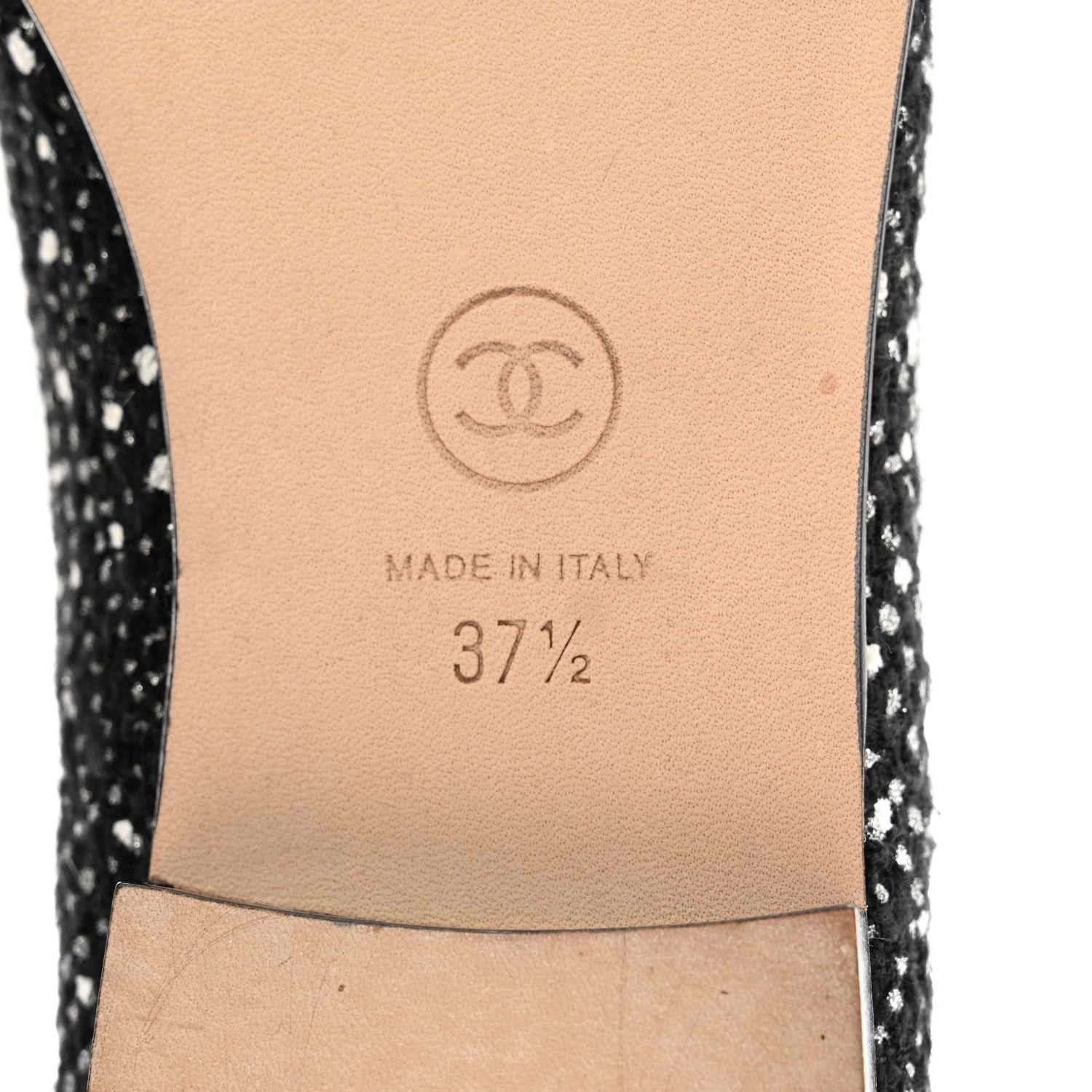 Chanel Cotton Tweed Grosgrain Cap Toe Ballerina Flats 37.5 Black Silver White 7 of 9
