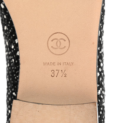 Chanel Cotton Tweed Grosgrain Cap Toe Ballerina Flats 37.5 Black Silver White 7 of 9