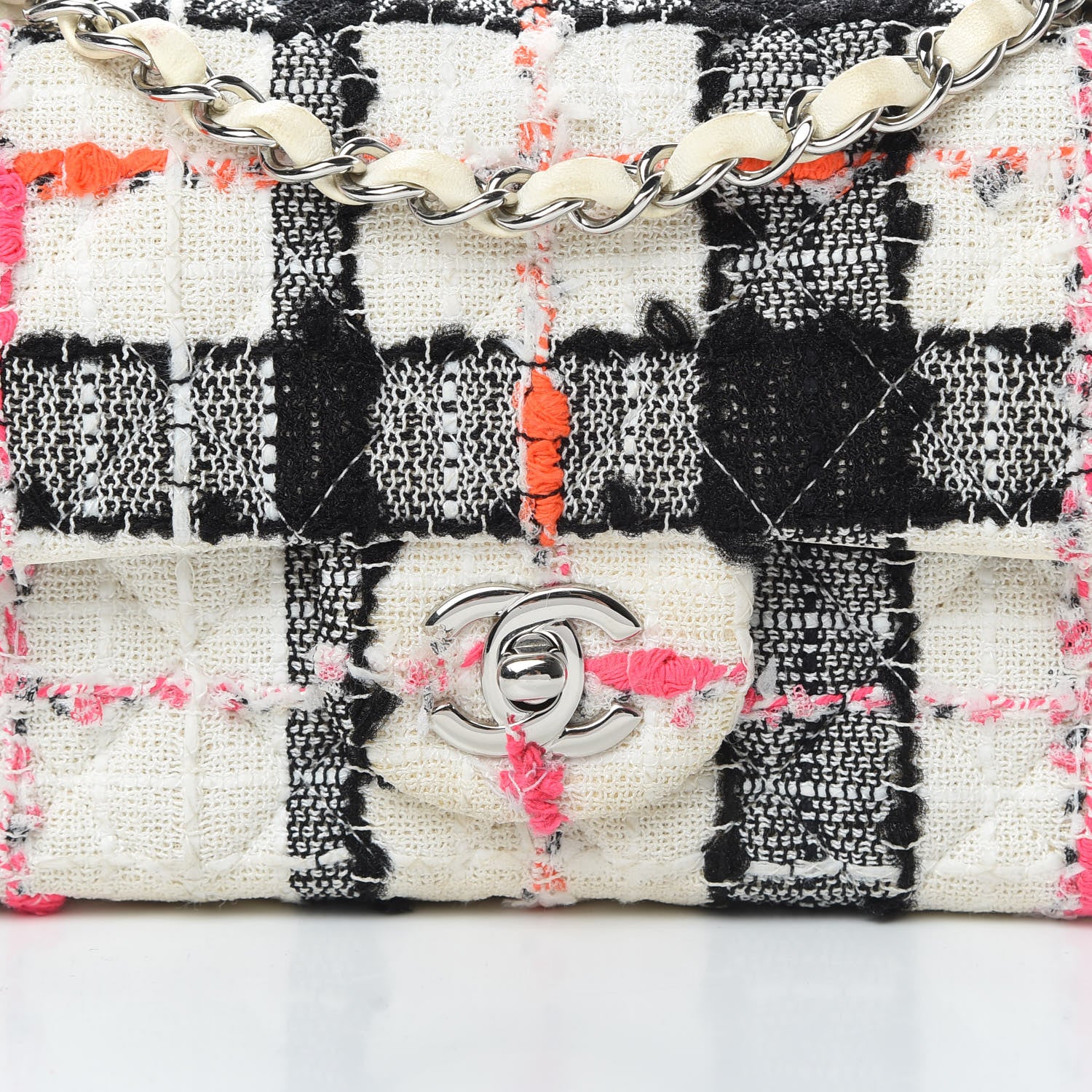 Chanel Tweed Quilted Mini Rectangular Flap Black White Pink 8 of 14