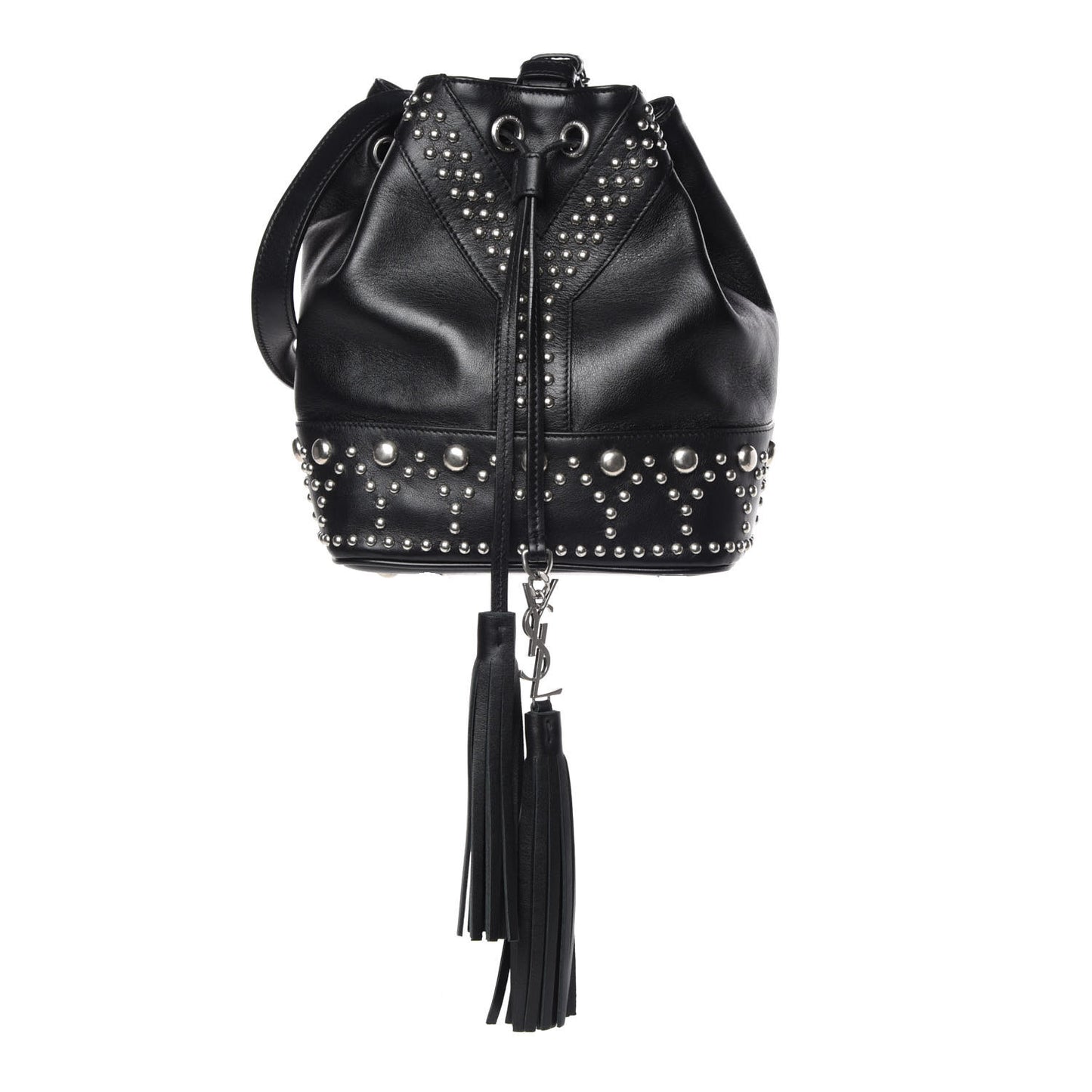 Calfskin Small Y Studs Bucket Bag Black