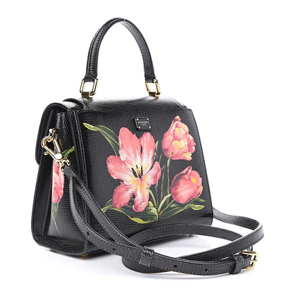 Dolce & Gabbana Iguana Calfskin Embossed Tulipani Mini Top Handle Bag Black Rosa 2 of 10