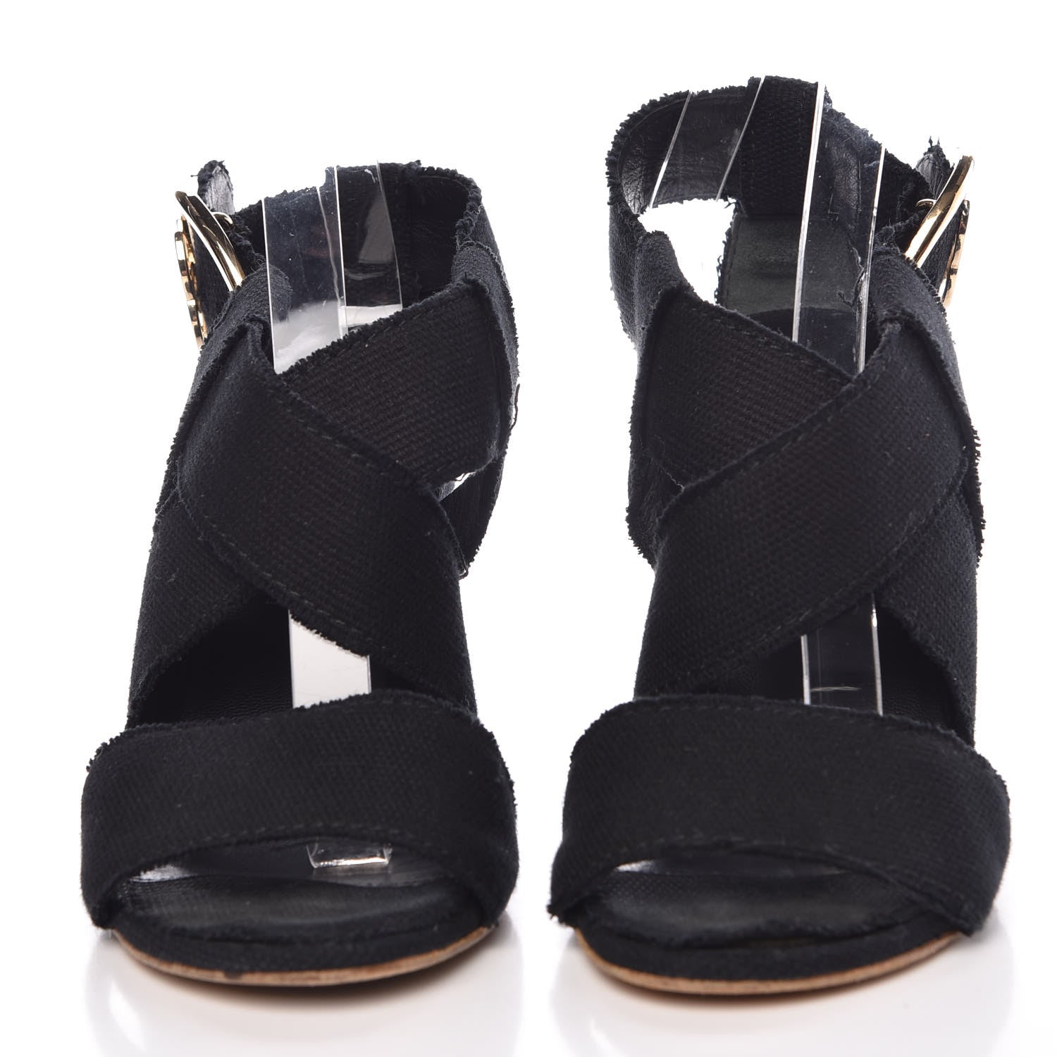 Chanel Canvas Heart CC Wedge Sandals 36.5 Black 2 of 18