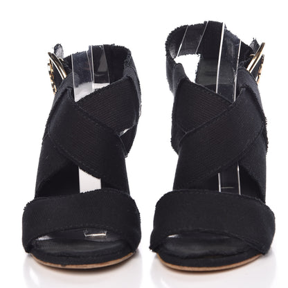 Chanel Canvas Heart CC Wedge Sandals 36.5 Black 2 of 18