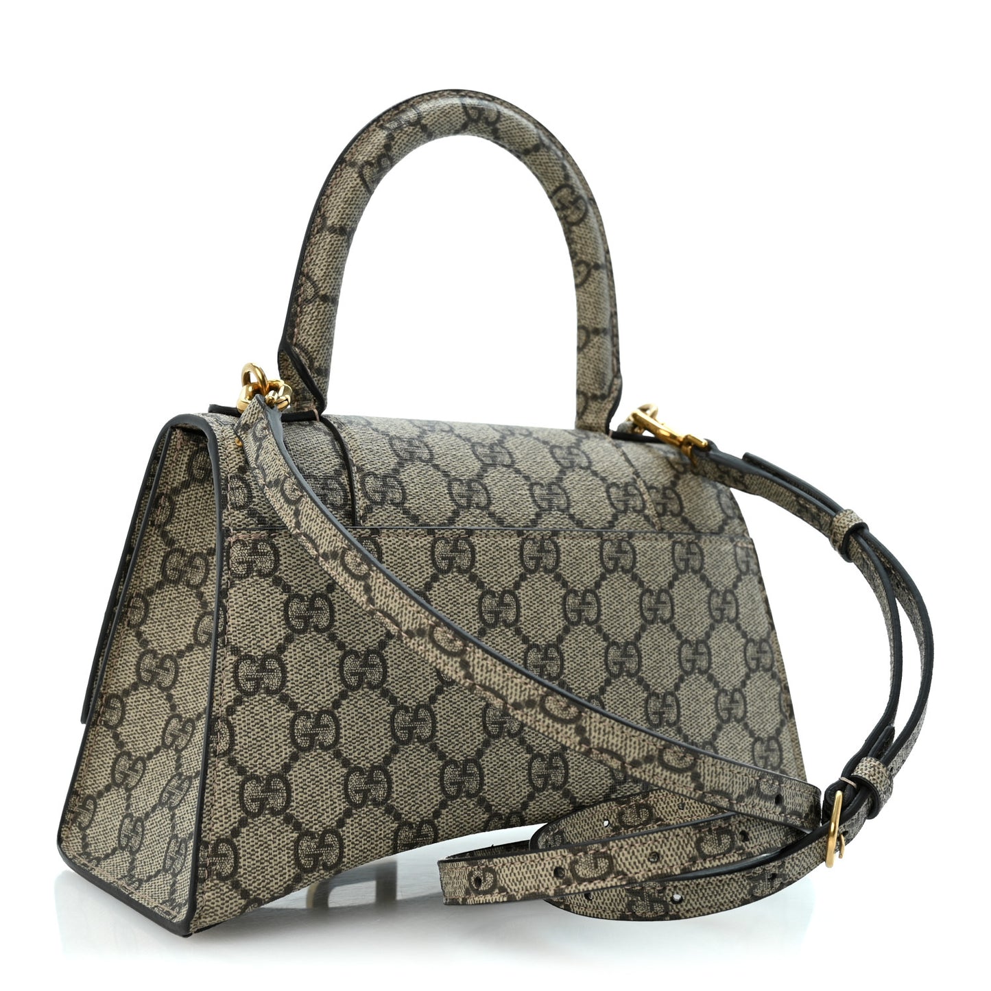 X GUCCI GG Supreme Monogram Small Hourglass Top Handle Bag Beige Ebony