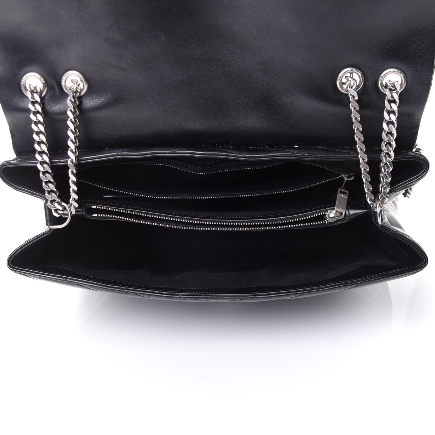 Calfskin Y Quilted Monogram Large Loulou Chain Satchel Black