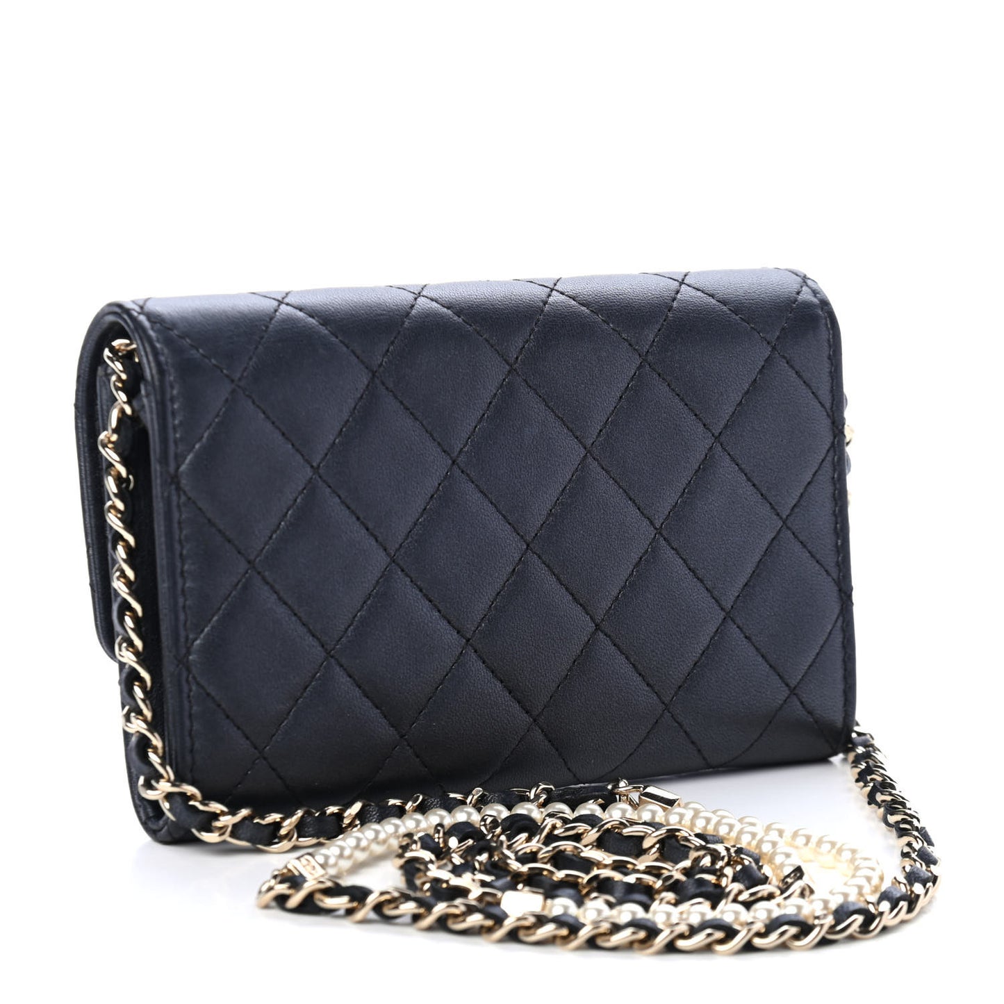 Lambskin Quilted Pearl Clutch With Chain Black