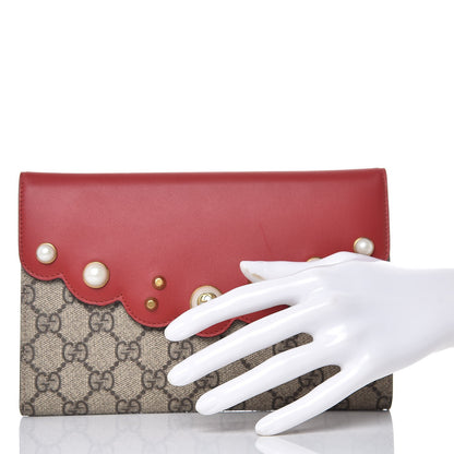 Gucci GG Supreme Monogram Mini Peony Pearly Clutch Red 2 of 6