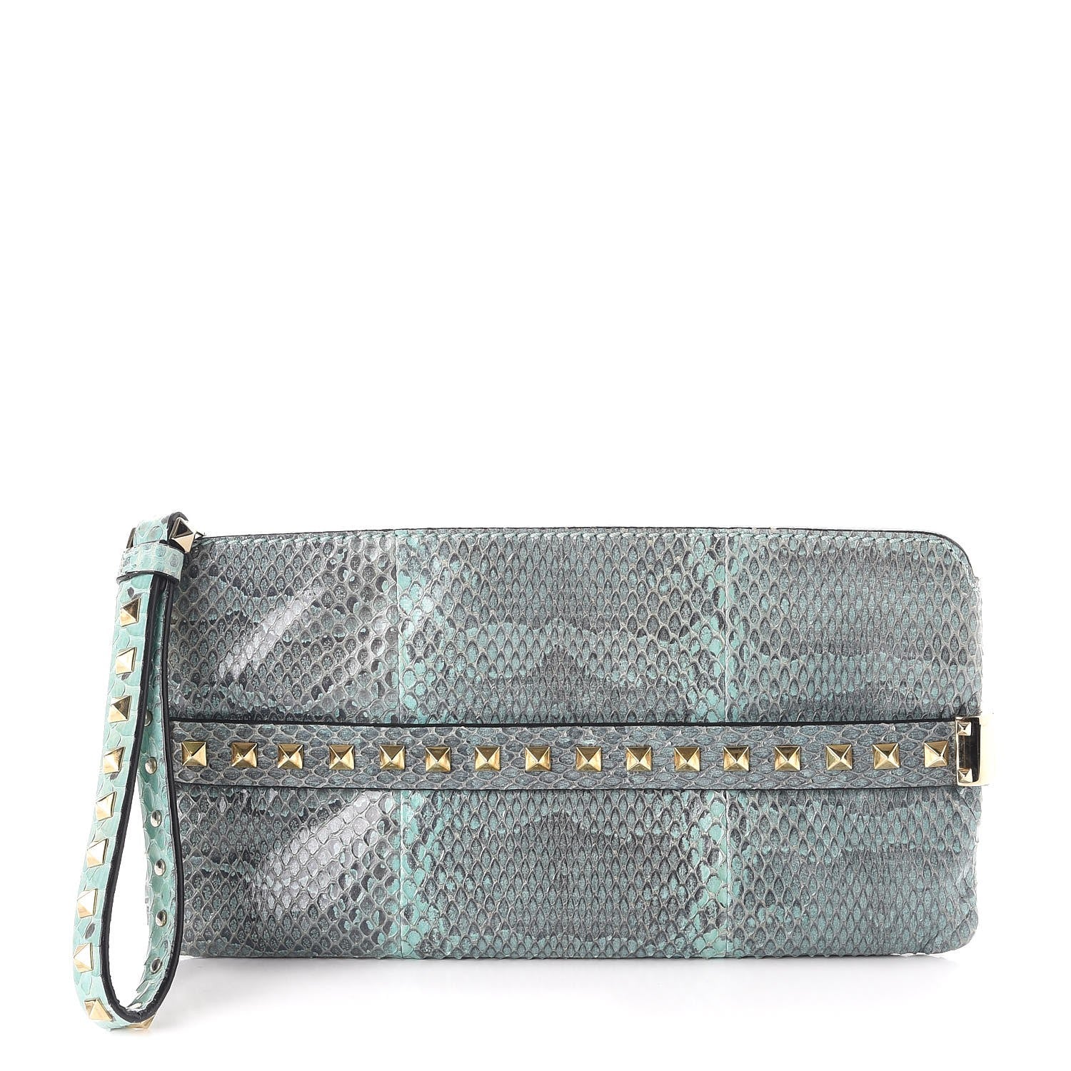 Valentino Garavani Python Rockstud Clutch Blue 1 of 8