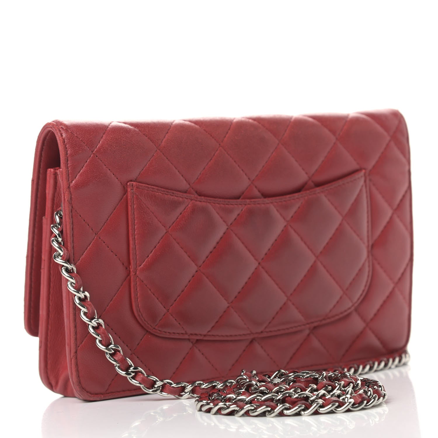 Chanel Lambskin Quilted Wallet On Chain WOC Red 3 of 14