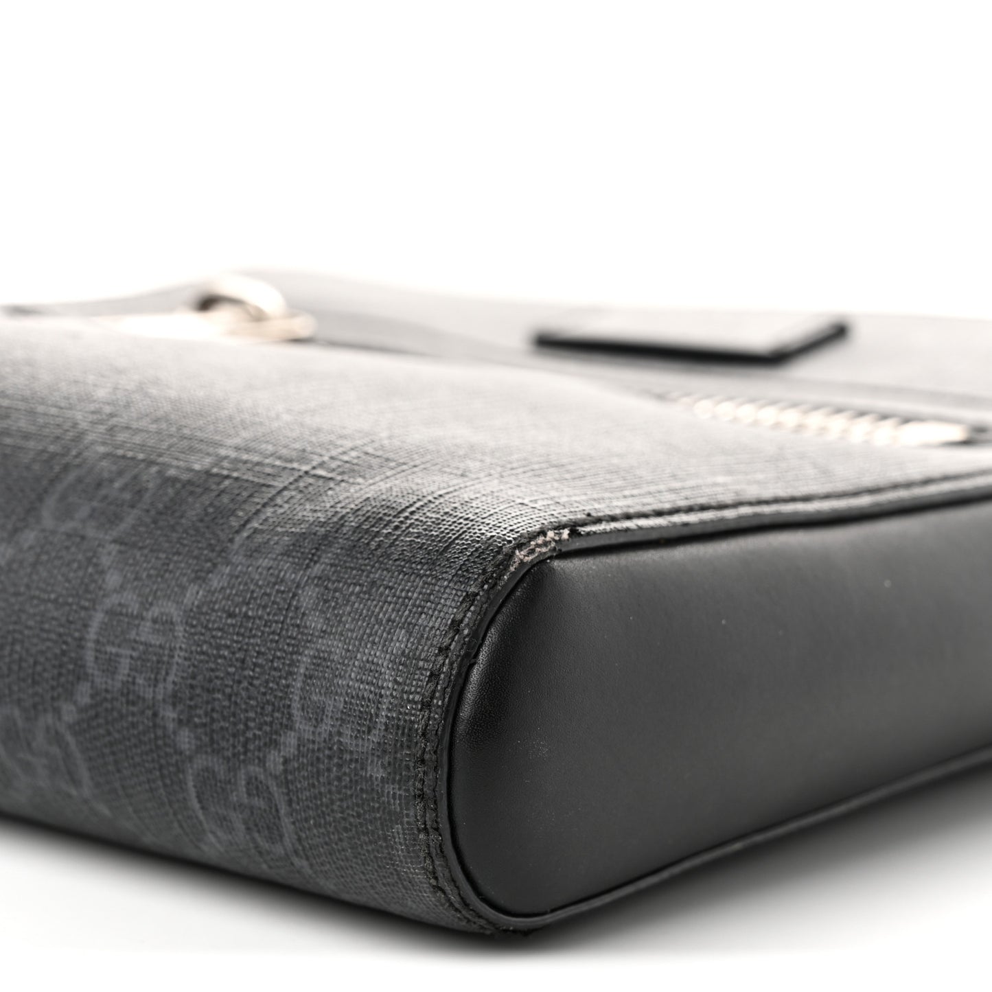 GG Supreme Monogram Web Small Flat Messenger Bag Black Grey Black Grey