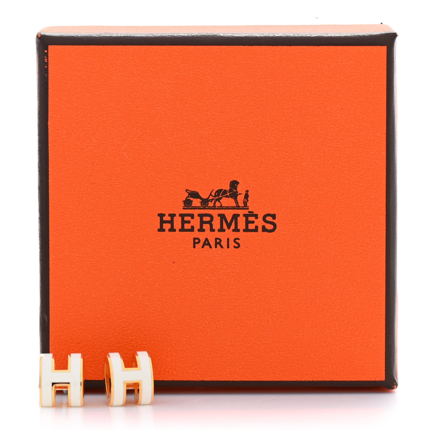 Hermes Gold Lacquered Mini Pop H Earrings White 7 of 7