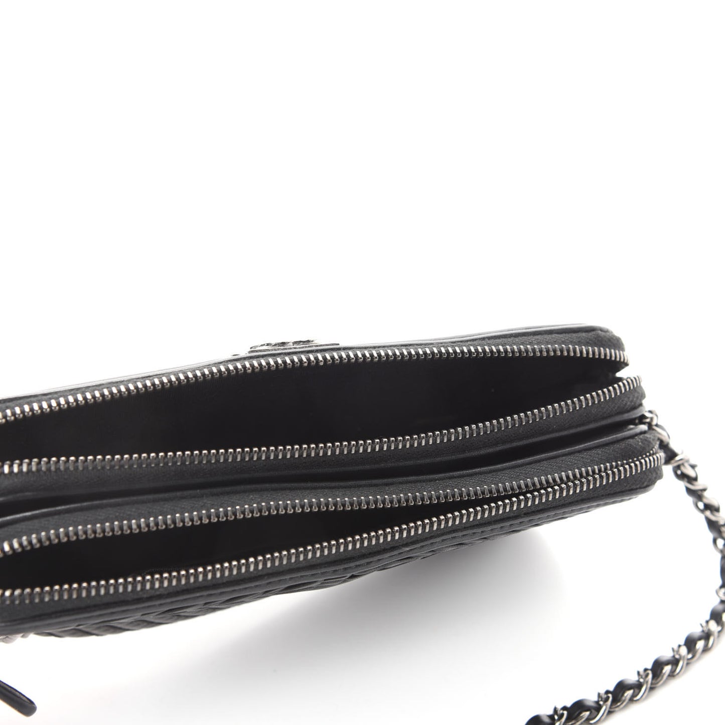 Calfskin Braided Chevron Quilted Small Boy Clutch With Chain Black