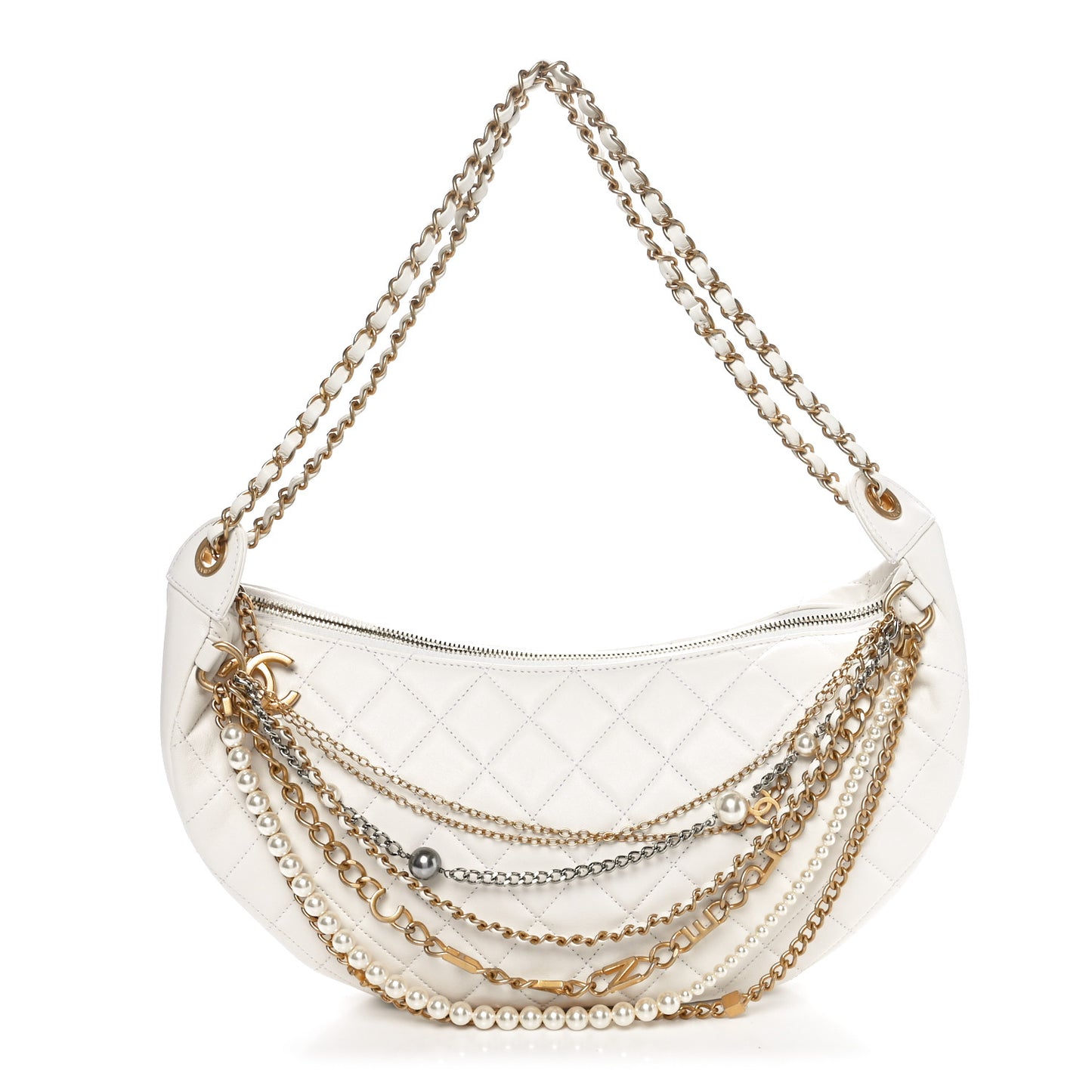 Lambskin Quilted All About Chains Hobo White