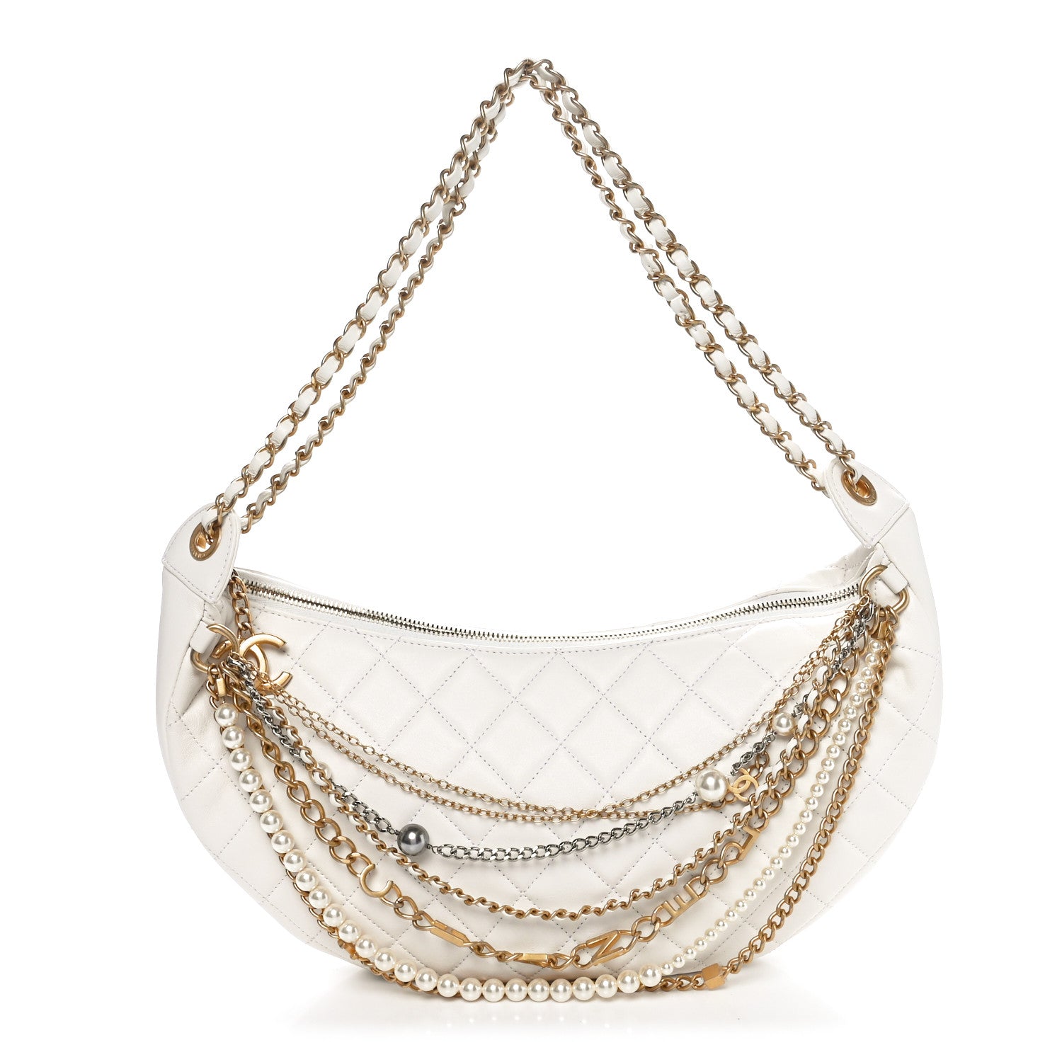 Chanel Lambskin Quilted All About Chains Hobo White 1 of 10
