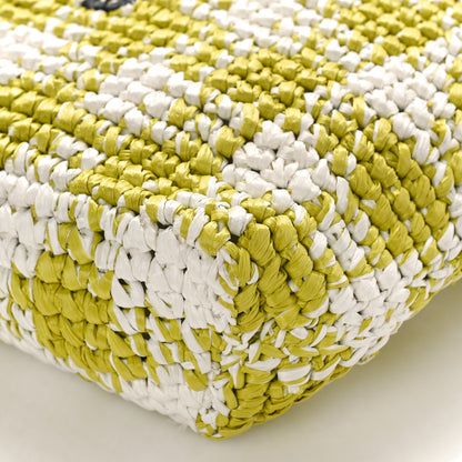 Prada Yarn Raffia Effect Crochet Embroidered Small Logo Tote Citron Yellow 8 of 9