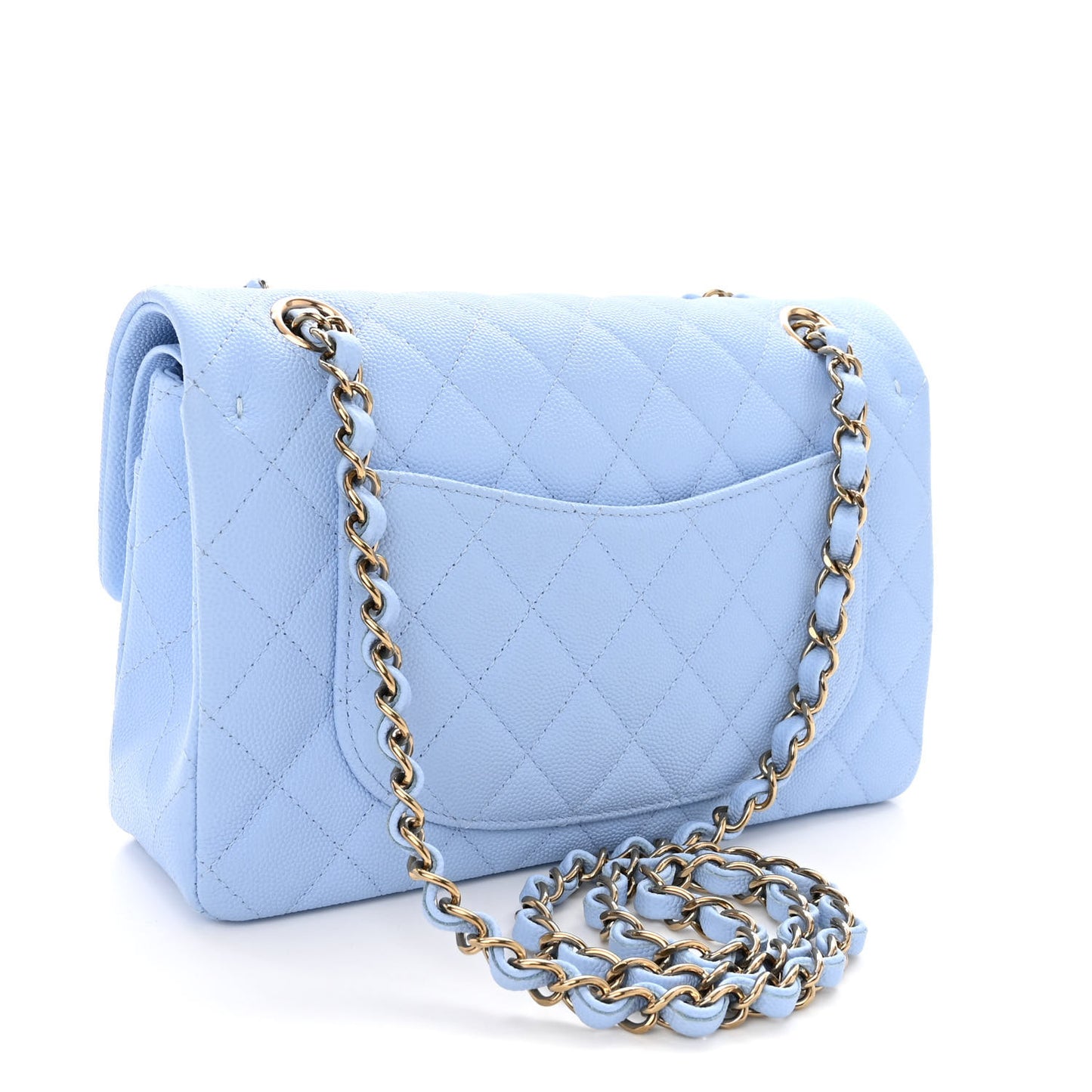 Caviar Quilted Small Double Flap Light Blue