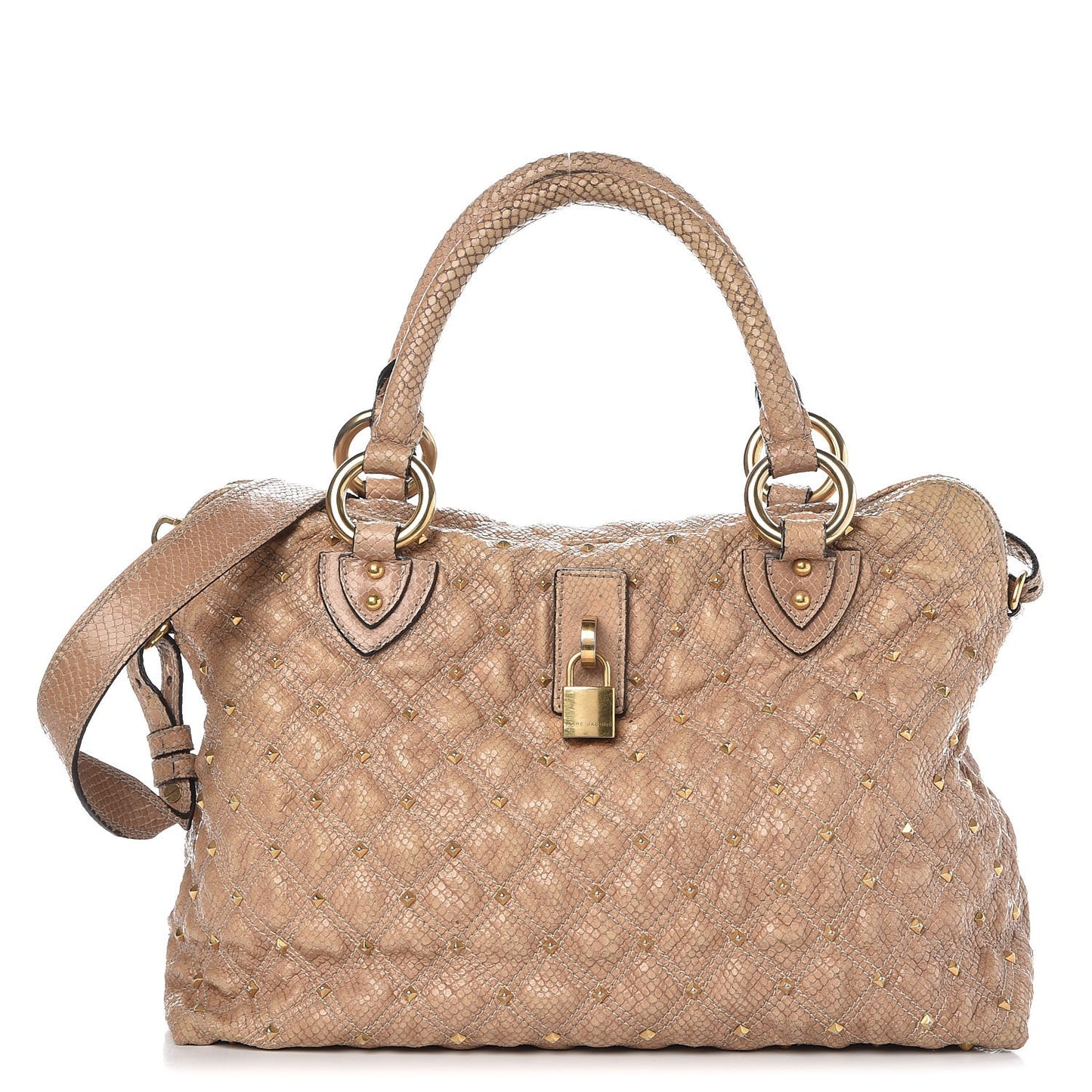 Python Effect Quilted Stardust Rio Satchel Beige