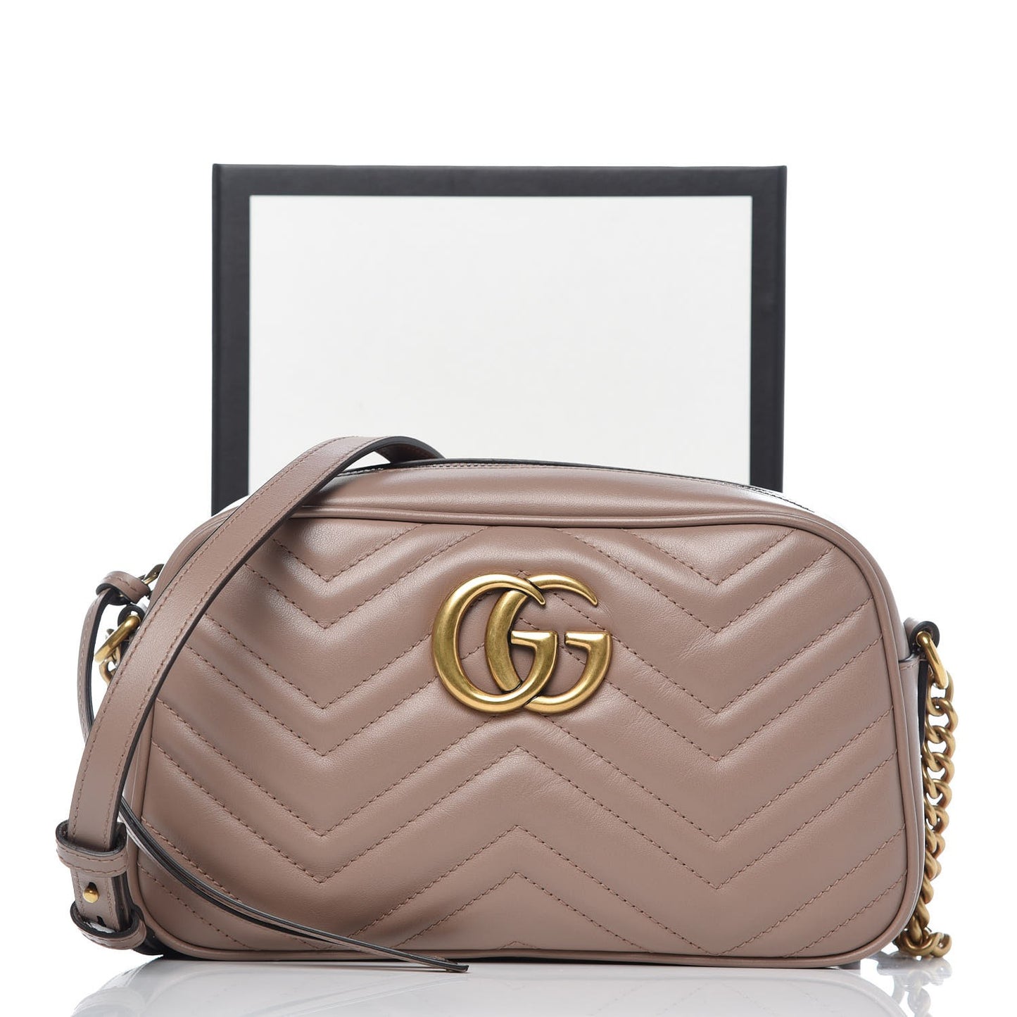 Calfskin Matelasse Small GG Marmont Chain Shoulder Bag Taupe