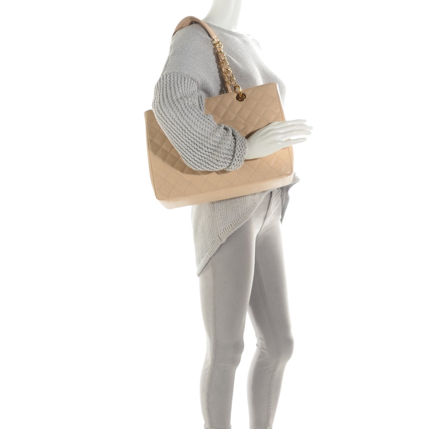 Caviar Quilted Grand Shopping Tote GST Beige