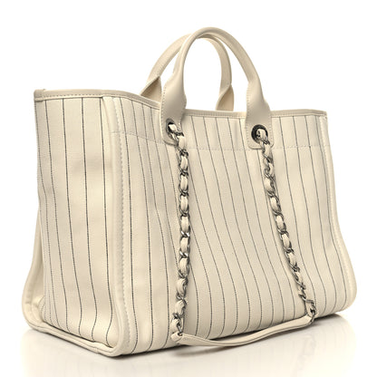 Chanel Canvas Calfskin Striped Medium Deauville Tote White Black 4 of 14