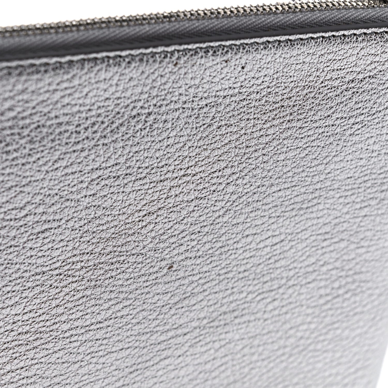 Balenciaga Metallic Goatskin Logo Large Everyday Zip Pouch Argent Black 9 of 10