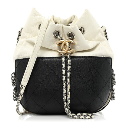 Chanel Aged Calfskin Quilted Small Gabrielle Bucket White Black 1 of 12