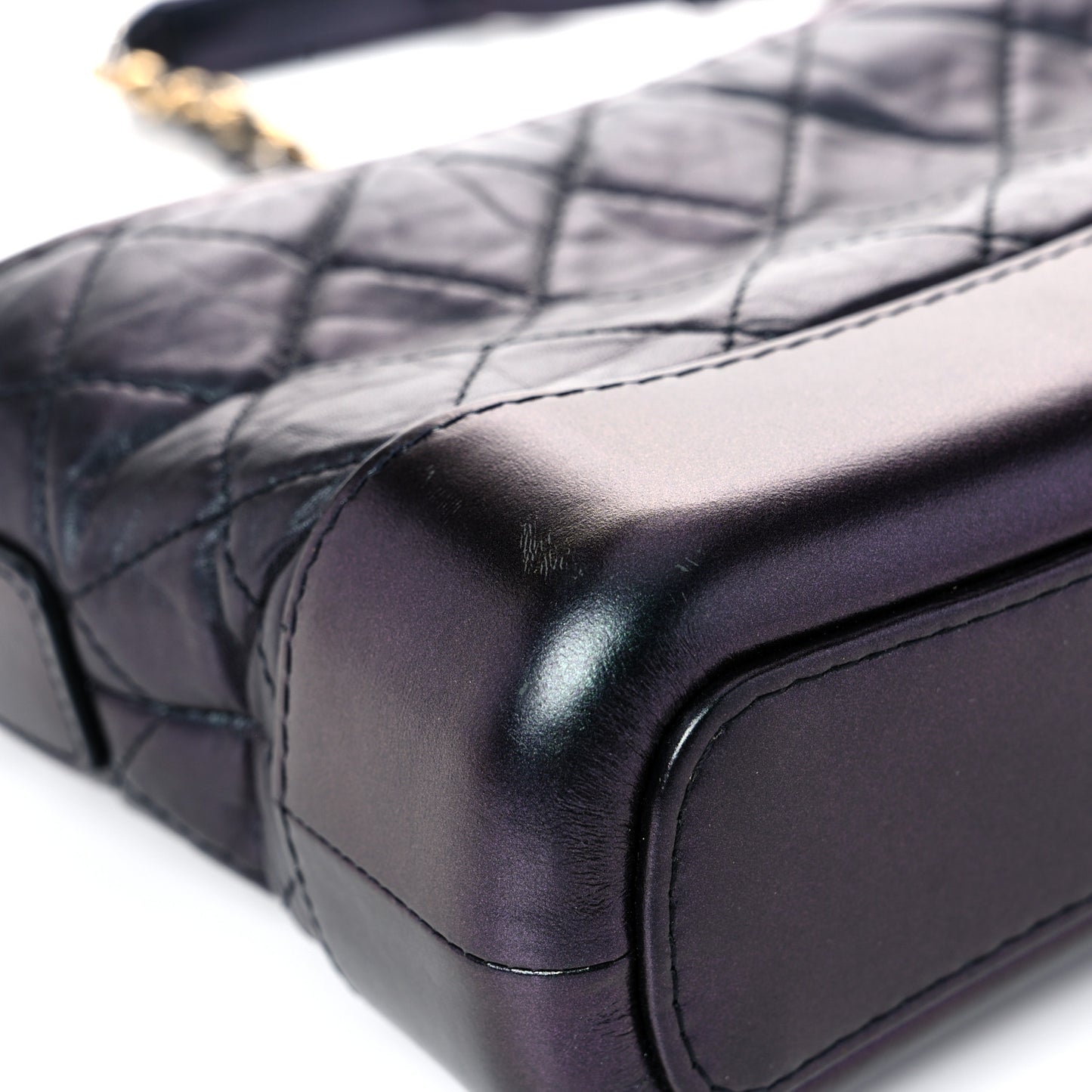 Iridescent Aged Calfskin Quilted Small Gabrielle Hobo Black