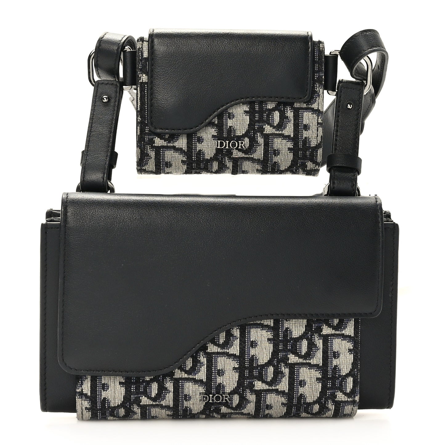 Oblique Smooth Calfskin Elite Shoulder Pouch Beige Black