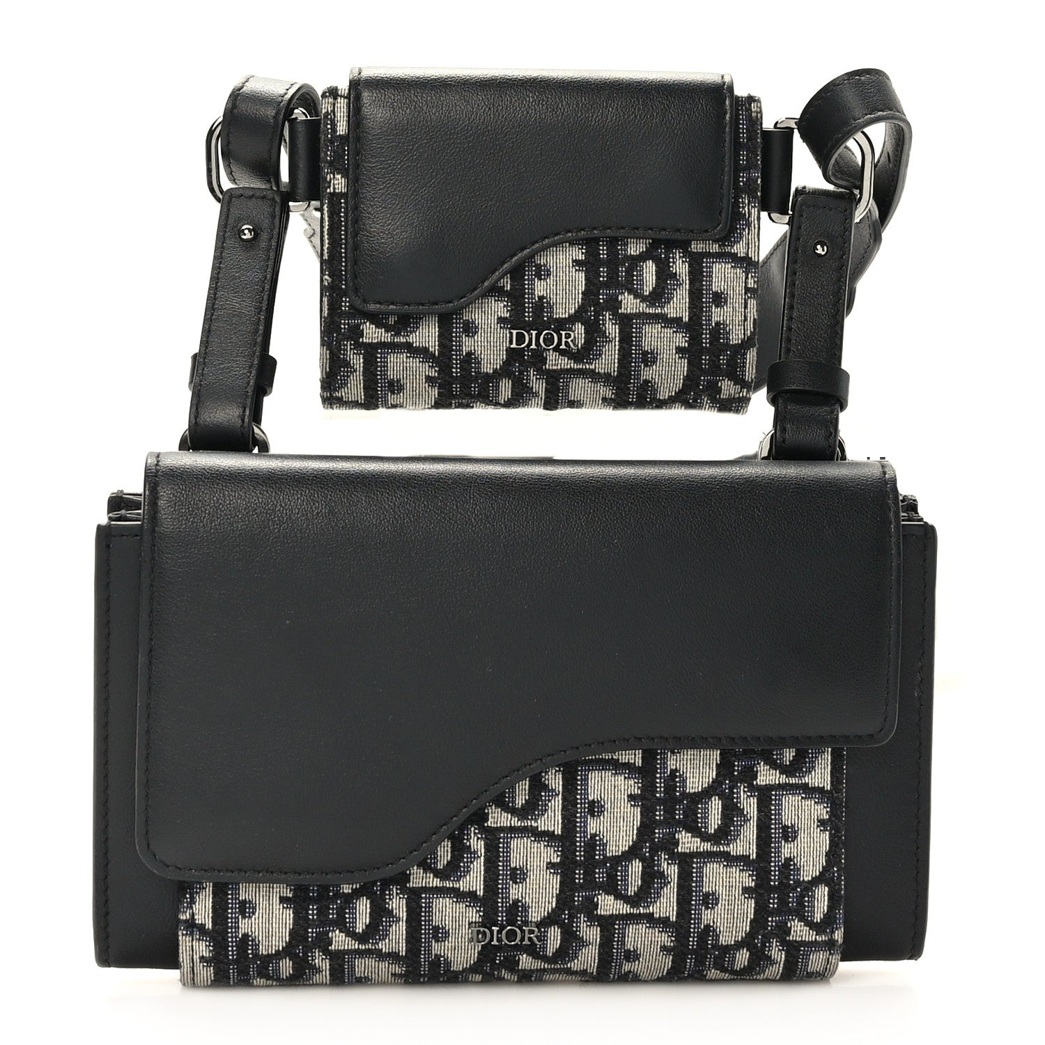 Christian Dior Oblique Smooth Calfskin Elite Shoulder Pouch Beige Black 1 of 9