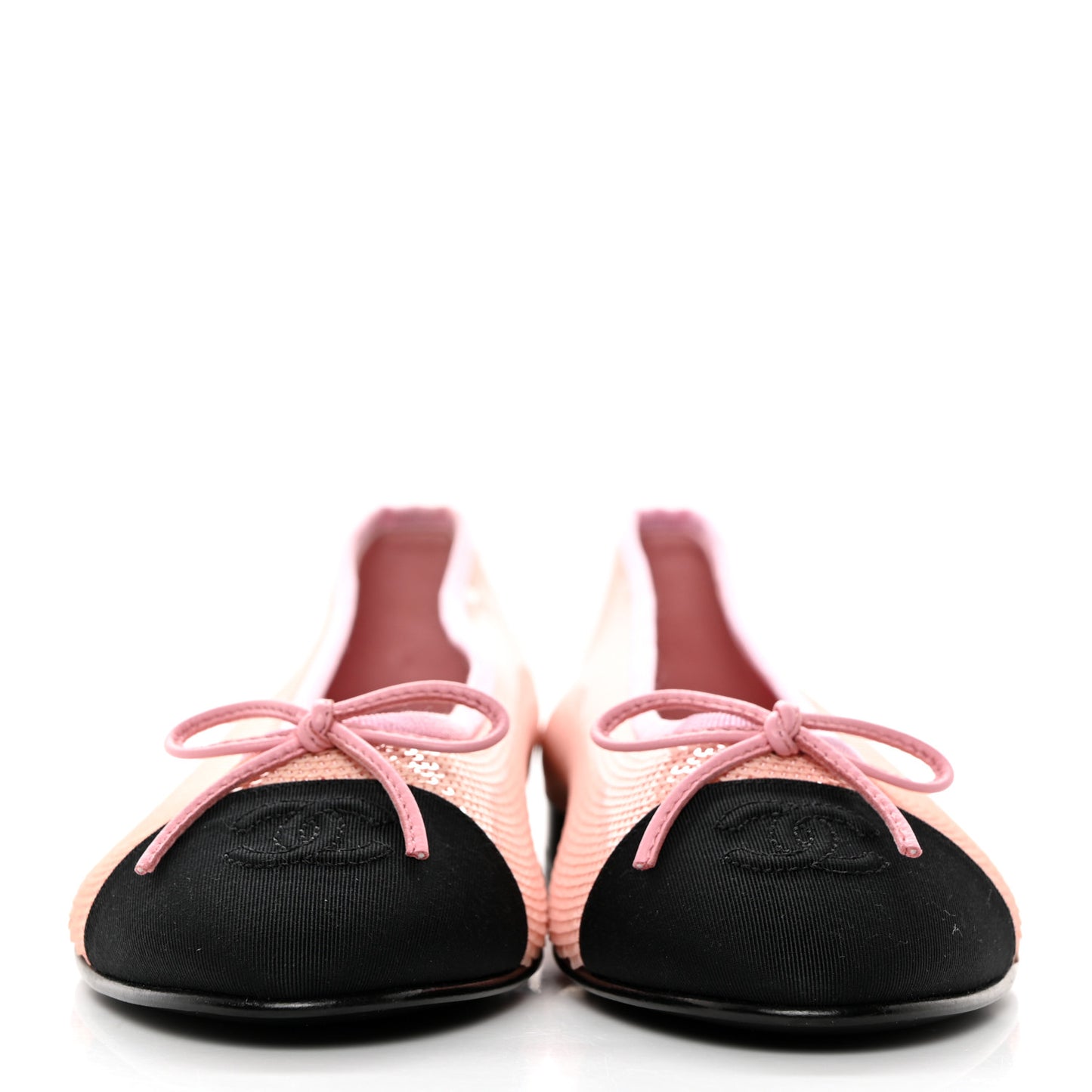 Sequin Grosgrain Cap Toe Ballerina Flats 38.5 Pink Black