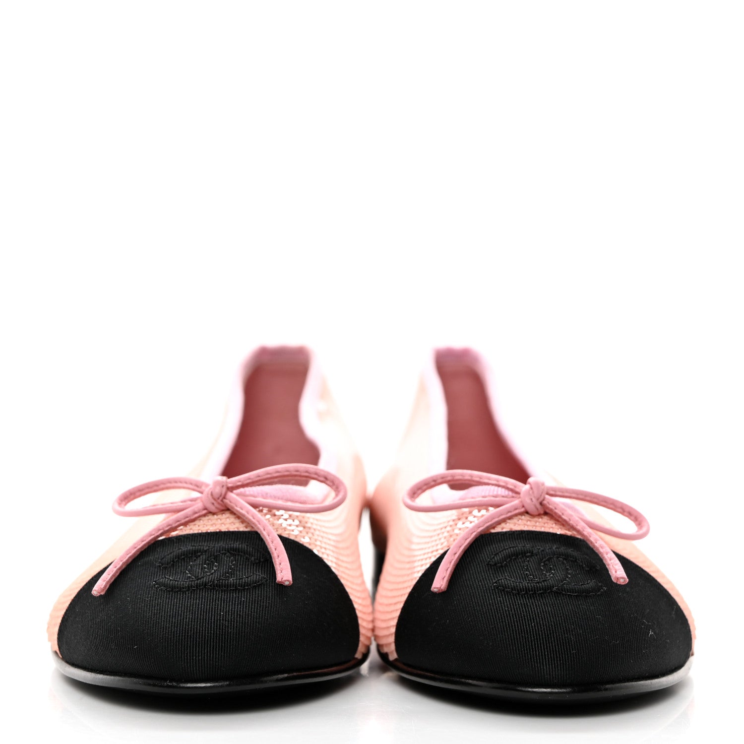 Chanel Sequin Grosgrain Cap Toe Ballerina Flats 38.5 Pink Black 2 of 8