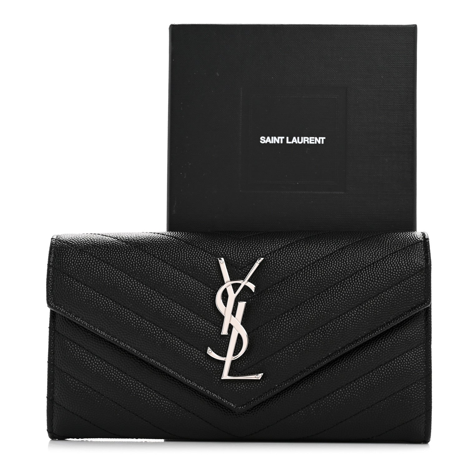 Saint Laurent Grain De Poudre Matelasse Chevron Monogram Flap Wallet Black 8 of 8