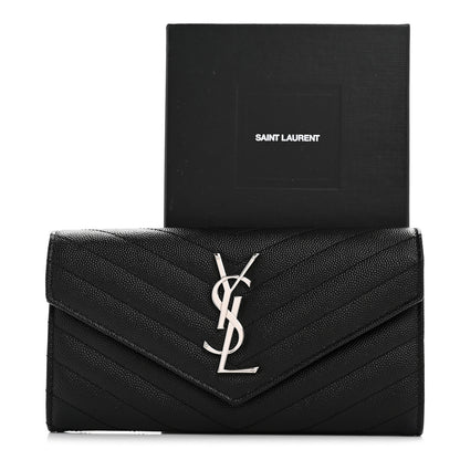 Saint Laurent Grain De Poudre Matelasse Chevron Monogram Flap Wallet Black 8 of 8