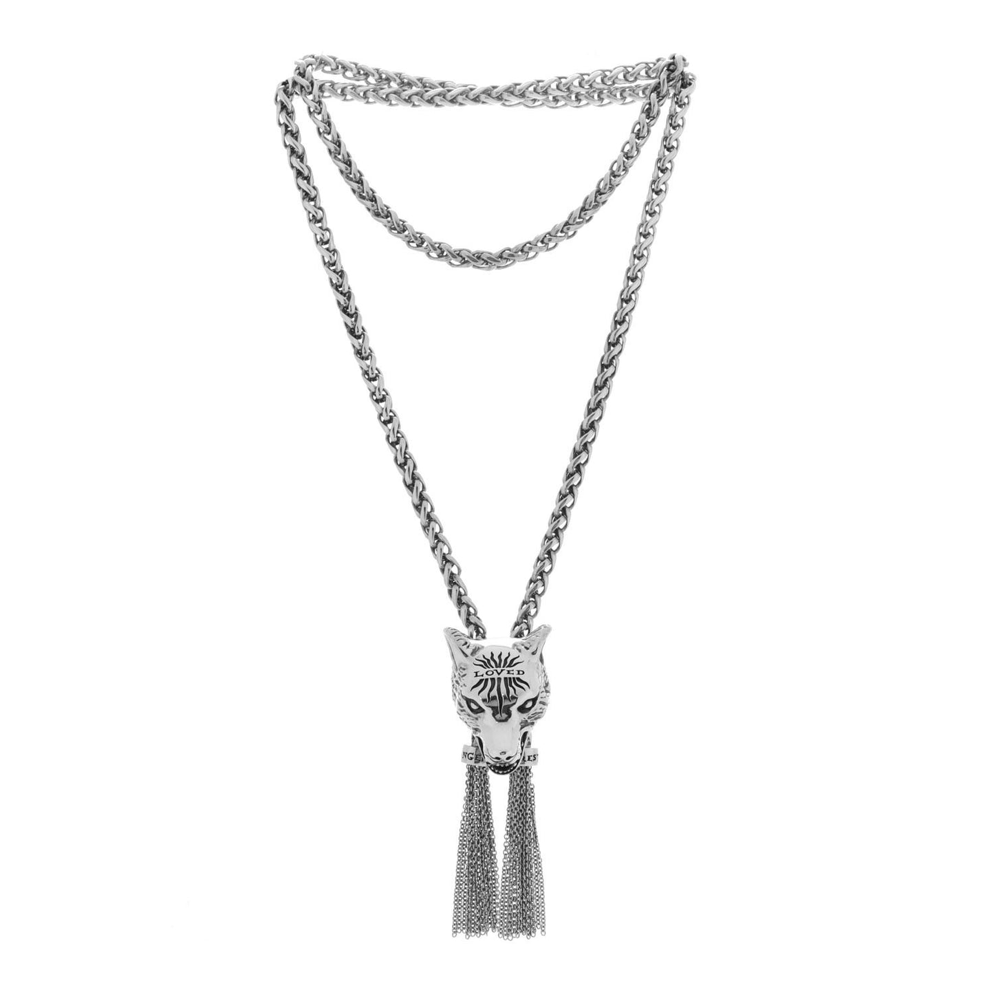 Sterling Silver Anger Forest Wolf Lariat Necklace