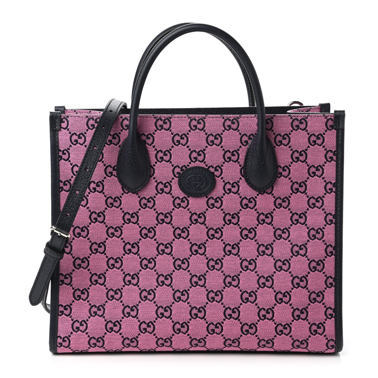 Gucci Monogram Multicolor Textured Dollar Calfskin Small Retro Interlocking G Tote Bag Pink Blue 1 of 10