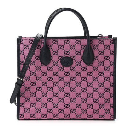 Gucci Monogram Multicolor Textured Dollar Calfskin Small Retro Interlocking G Tote Bag Pink Blue 1 of 10