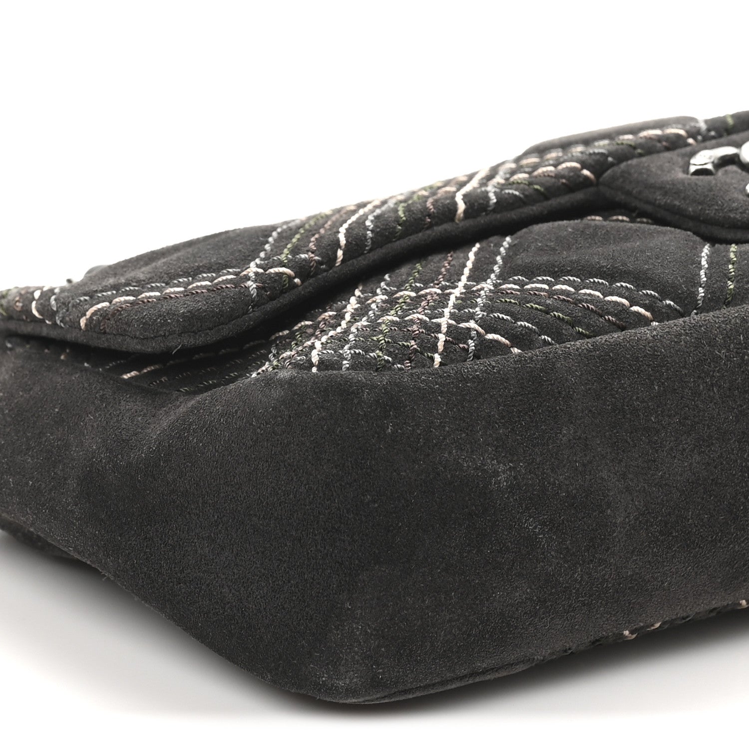 Chanel Suede Stitched Medium Saltire Single Flap Grey 9 of 10