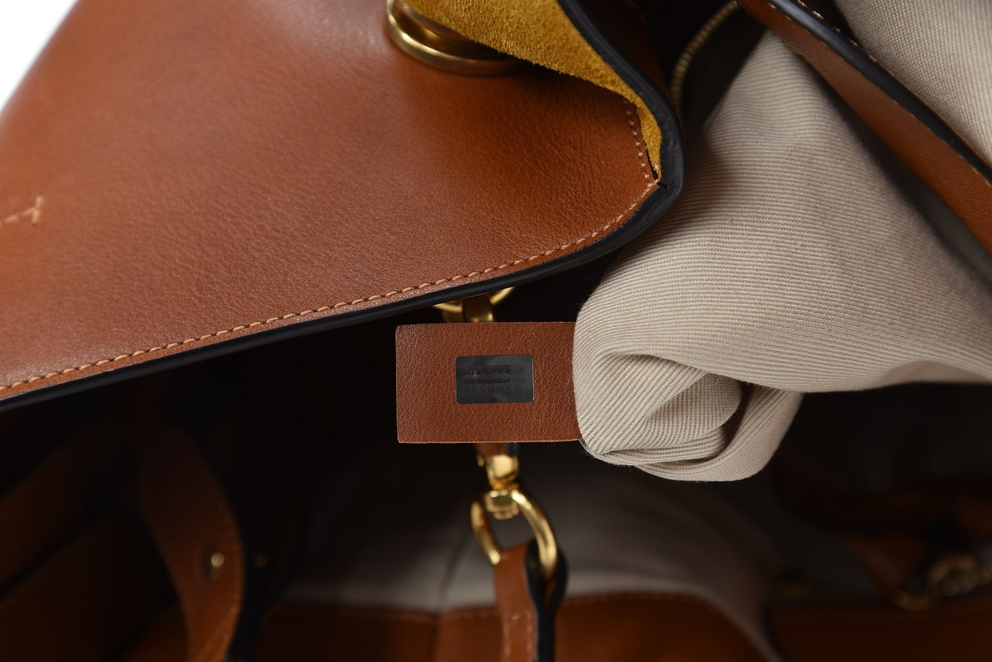 Smooth Calfskin Suede Medium Myer Double Carry Bag Caramel