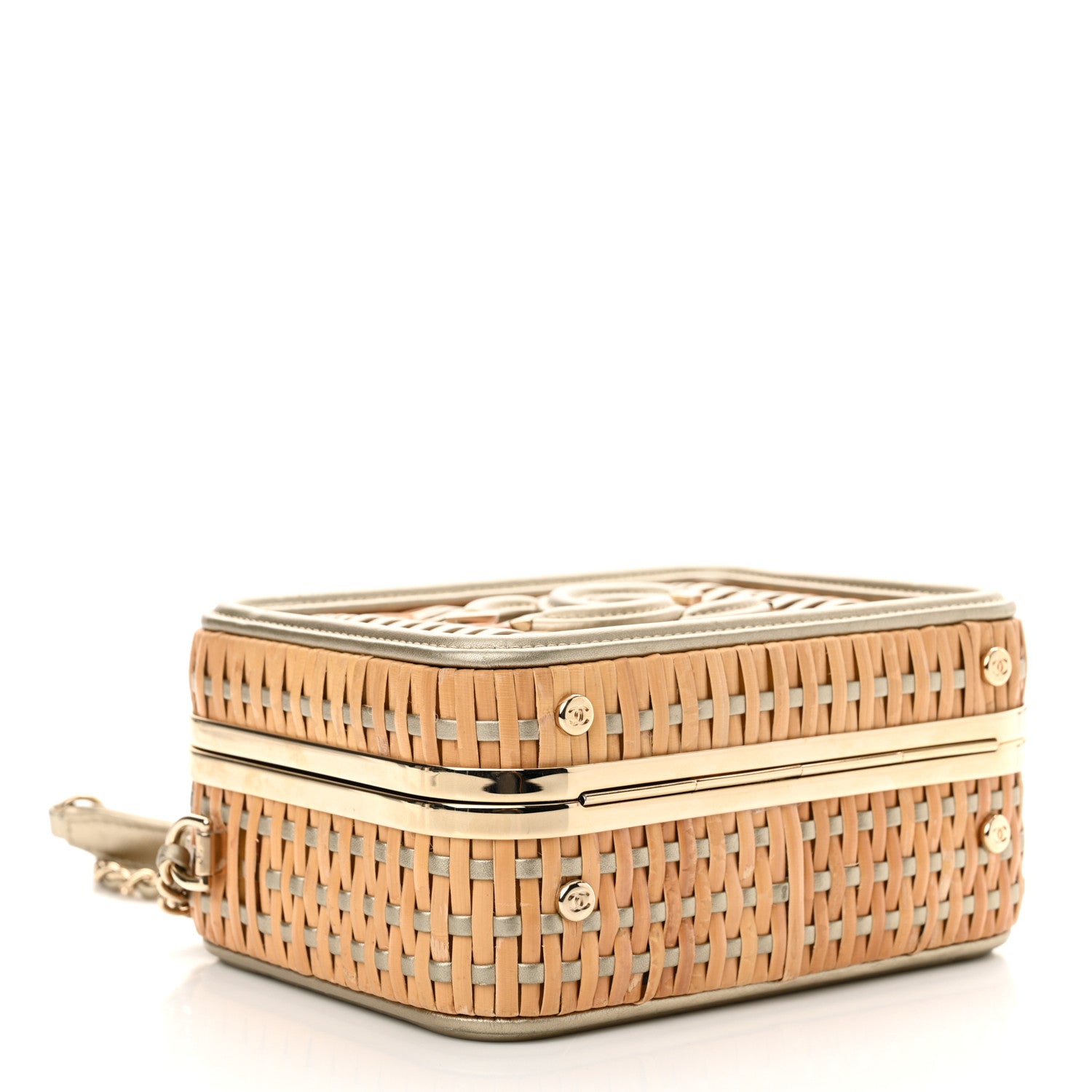 Chanel Raffia Calfskin Small CC Vanity Case Gold 4 of 12