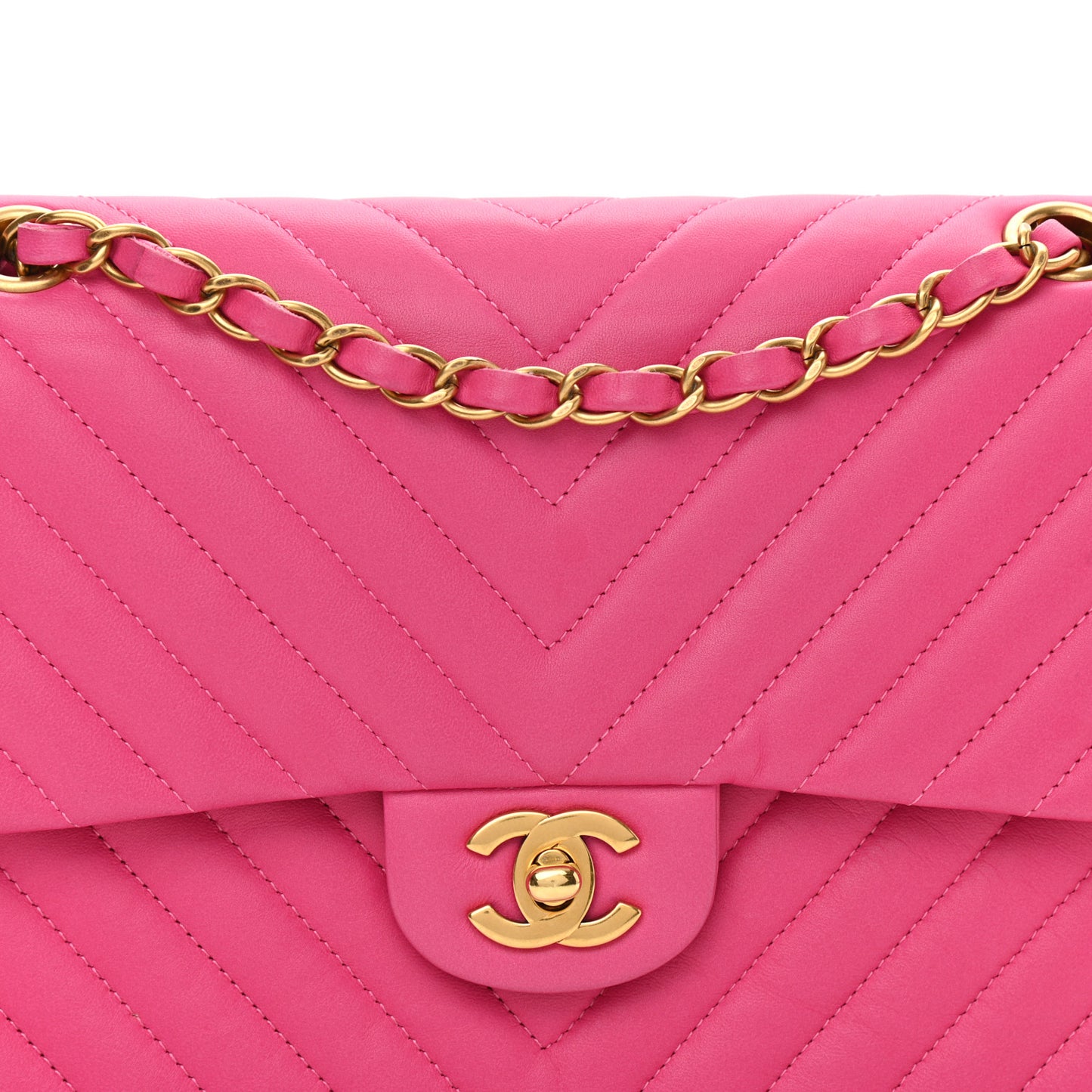 Lambskin Chevron Quilted Medium Double Flap Pink