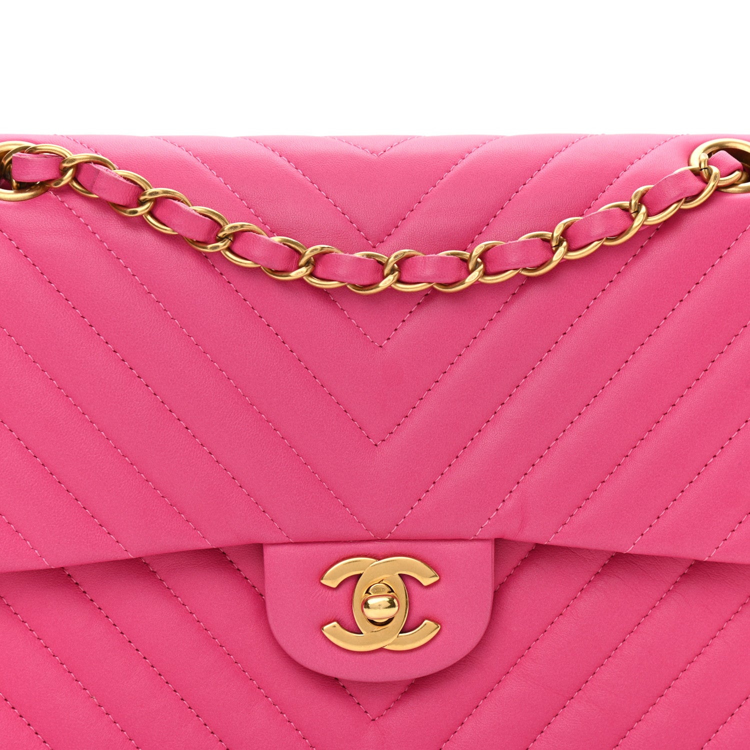 Chanel Lambskin Chevron Quilted Medium Double Flap Pink 8 of 12